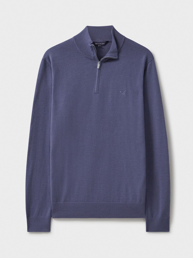 Синий - Crew Clothing Company Merino Quarter Zip Knit Jumper - Изображение 5 из 5