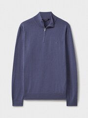 أزرق فاتح - كنزة محبوكة من صوف ميرينو بربع سحّاب من Crew Clothing Company - صورة 5 من 5