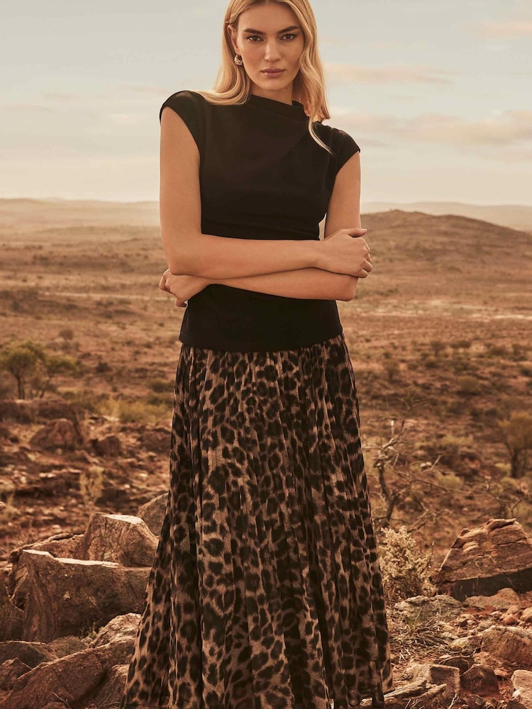 Forever New Brown Aurora Pleated Skirt - Image 1 of 6