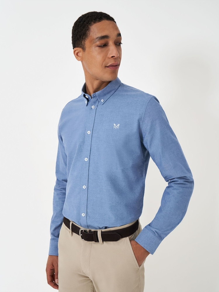Crew Clothing Company Blue Slim Fit Cotton Oxford 100% Cotton Shirt - Image 1 of 5