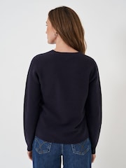 Crew Clothing Company Blue Dark Lightweight Merino Wool Blend Jumper - Image 2 of 5