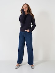 Crew Clothing Company Blue Dark Lightweight Merino Wool Blend Jumper - Image 3 of 5
