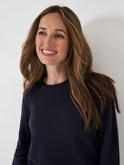 Crew Clothing Company Blue Dark Lightweight Merino Wool Blend Jumper - Image 4 of 5