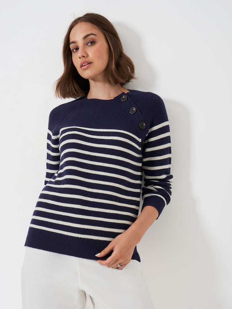 Crew Clothing Blue Wool Blend Button Detail Jumper - Image 1 of 5