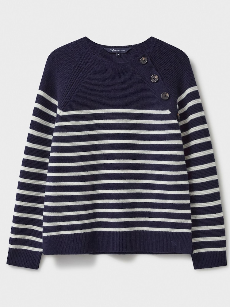 Crew Clothing Blue Wool Blend Button Detail Jumper - Image 5 of 5