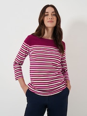 Pink - Crew Clothing Ultimate Breton Langarmshirt, gestreift, 100 % Baumwolle - Bild 1 von 5