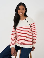 Crew Clothing Red Wool Blend Button Detail Jumper - Image 1 of 5