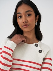 Crew Clothing Red Wool Blend Button Detail Jumper - Image 4 of 5