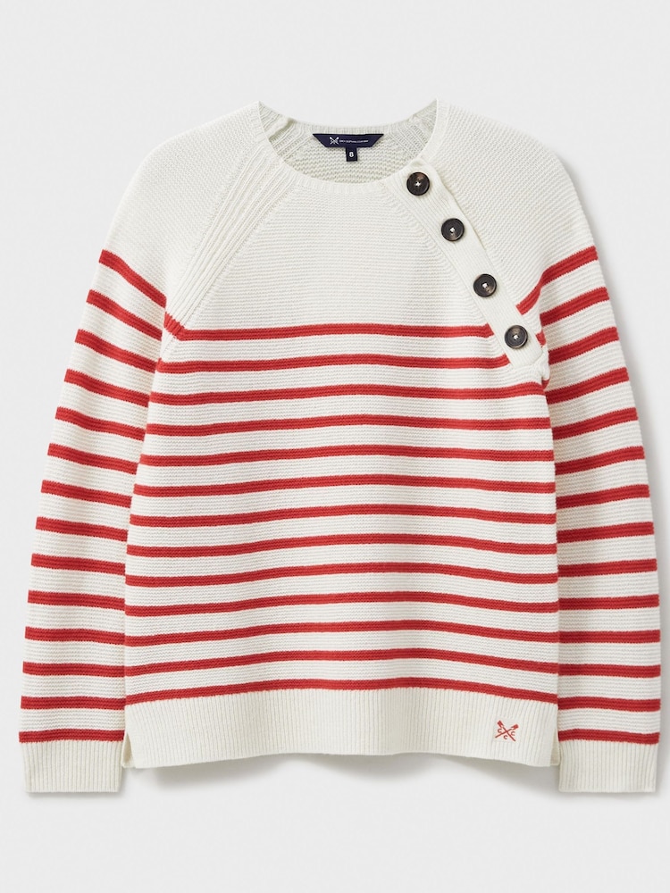 Crew Clothing Red Wool Blend Button Detail Jumper - Image 5 of 5
