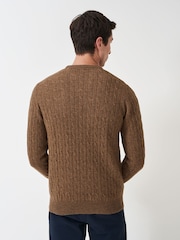 Crew Clothing Company Brown Lambswool Blend Cable Knit Jumper - Image 2 of 5
