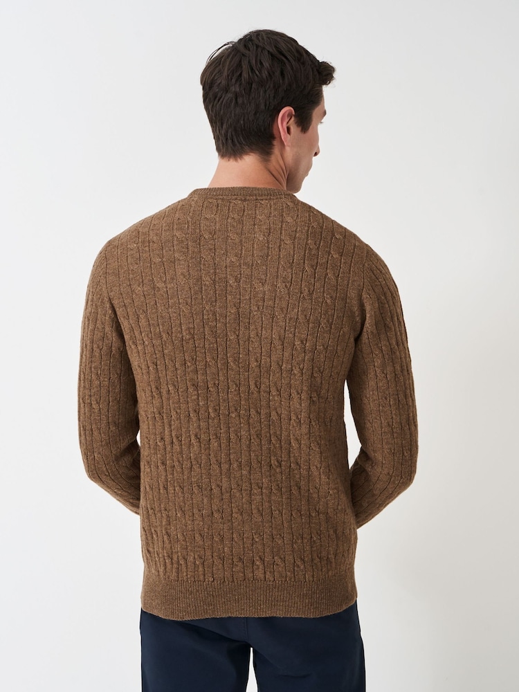 Crew Clothing Company Brown Lambswool Blend Cable Knit Jumper - Image 2 of 5