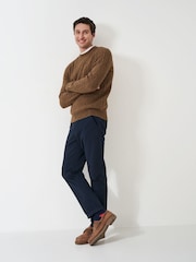 Crew Clothing Company Brown Lambswool Blend Cable Knit Jumper - Image 3 of 5
