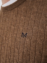 Crew Clothing Company Brown Lambswool Blend Cable Knit Jumper - Image 5 of 5