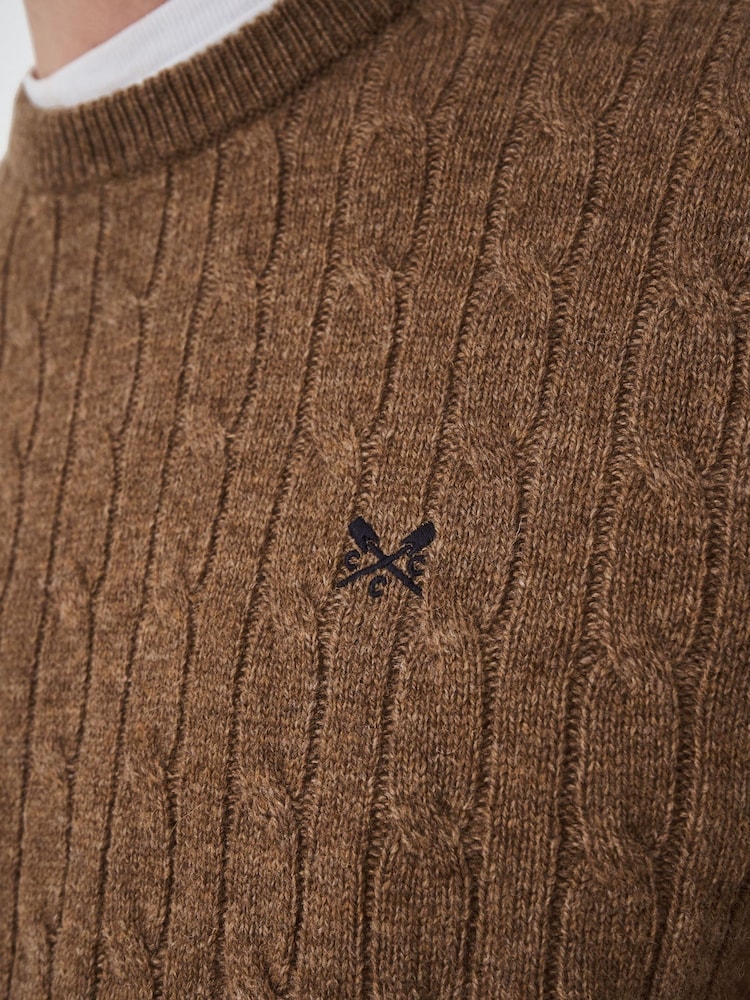 Crew Clothing Company Brown Lambswool Blend Cable Knit Jumper - Image 5 of 5