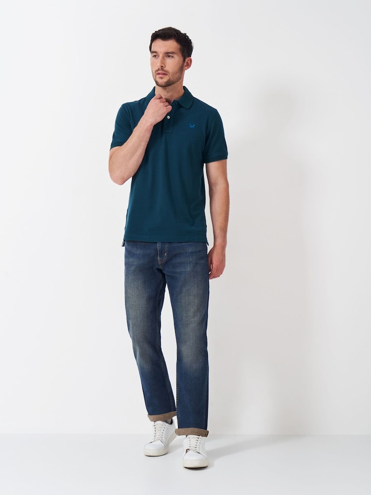 Crew Clothing Blue Cotton Oxford Polo 100% Cotton Shirt - Image 1 of 5