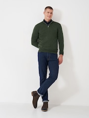 Зеленый - Crew Clothing Company Merino Quarter Zip Knit Jumper - Изображение 3 из 5