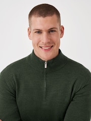 Зеленый - Crew Clothing Company Merino Quarter Zip Knit Jumper - Изображение 4 из 5