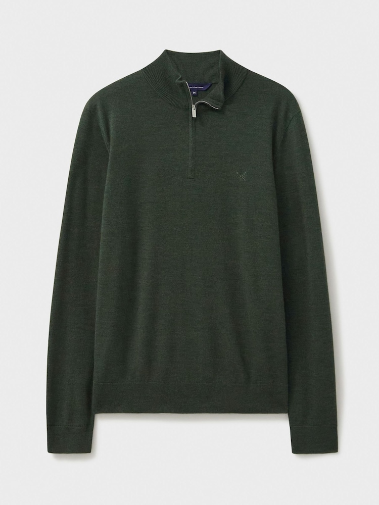 Зеленый - Crew Clothing Company Merino Quarter Zip Knit Jumper - Изображение 5 из 5