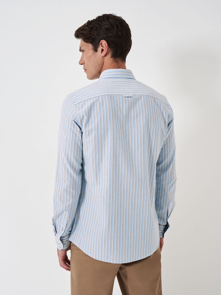 Crew Clothing Blue Light Slim Fit Stripe 100% Cotton Oxford Shirt - Image 2 of 5
