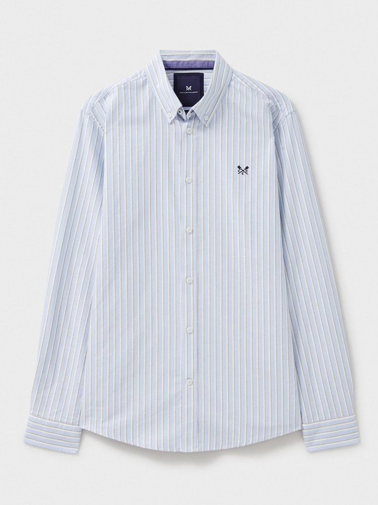 Crew Clothing Blue Light Slim Fit Stripe 100% Cotton Oxford Shirt - Image 5 of 5