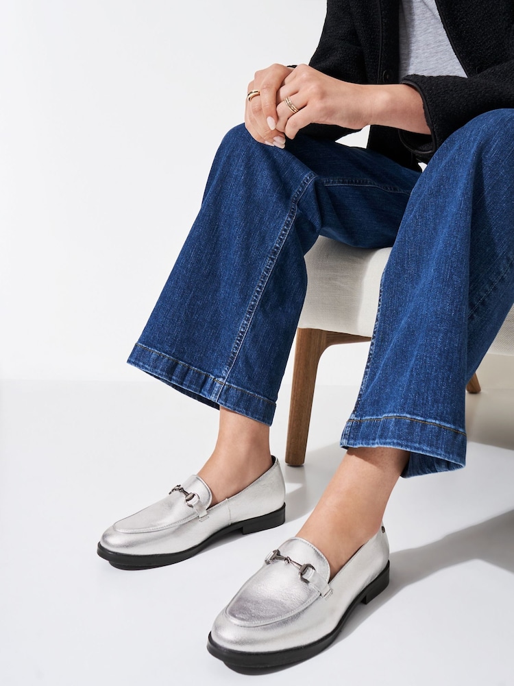 Crew Clothing Grey Leather Loafers - Image 1 of 4