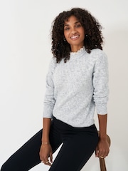 Crew Clothing Company Grey Lace Trim Pointelle Jumper - Image 1 of 5
