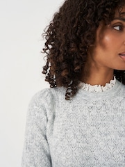 Crew Clothing Company Grey Lace Trim Pointelle Jumper - Image 4 of 5