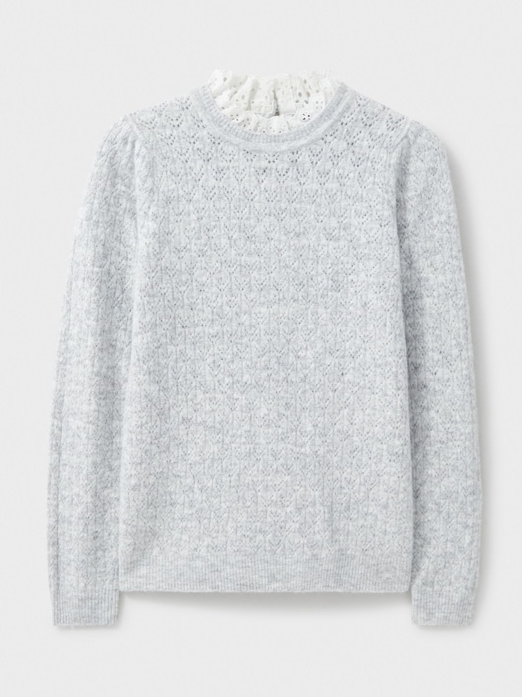 Crew Clothing Company Grey Lace Trim Pointelle Jumper - Image 5 of 5