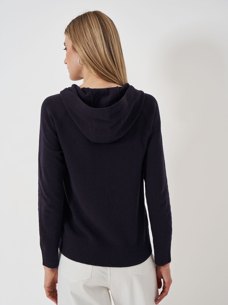Crew Clothing Blue Merino Wool Blend Knitted Hoodie - Image 2 of 5