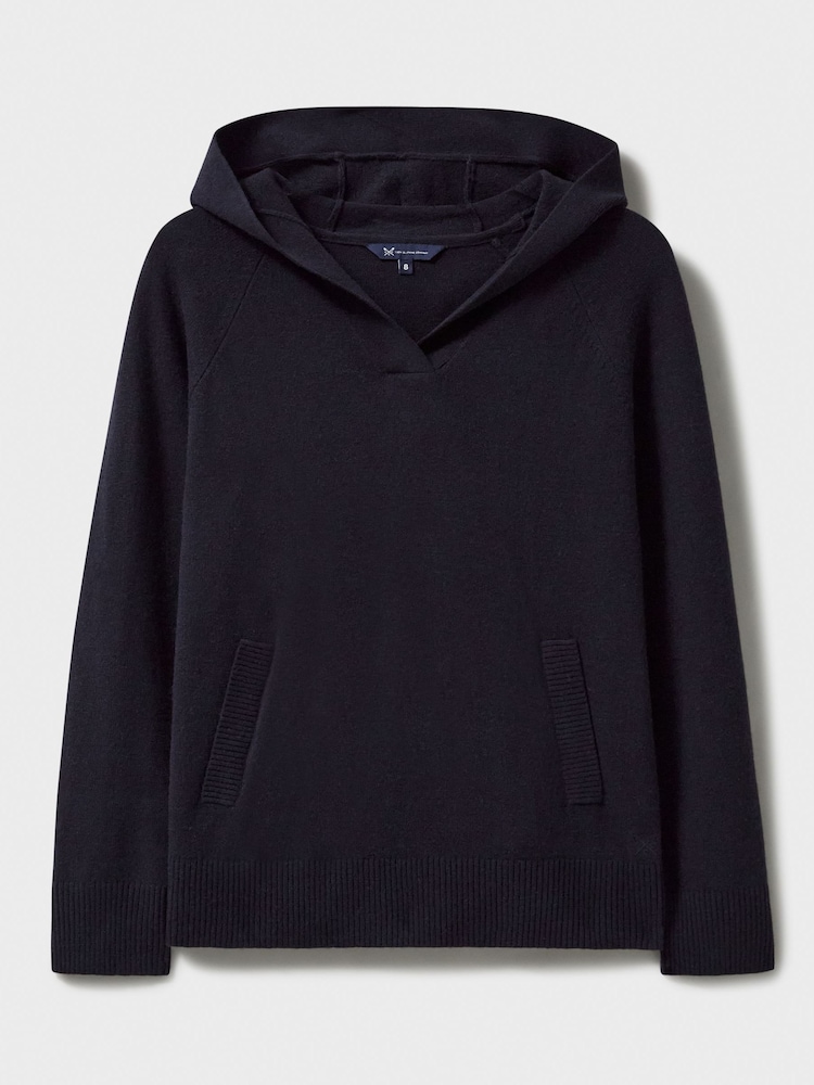 Crew Clothing Blue Merino Wool Blend Knitted Hoodie - Image 5 of 5