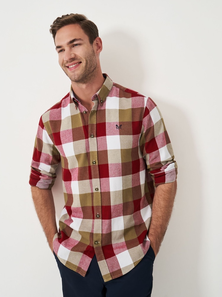 Crew Clothing Brown Ridgegate Buffalo Check Flannel 100% Cotton Shirt - Image 1 of 5