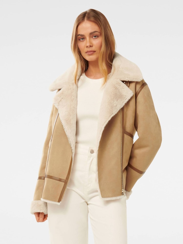 Forever New Brown Jen Aviator Jacket - Image 1 of 5