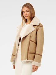 Forever New Brown Jen Aviator Jacket - Image 4 of 5