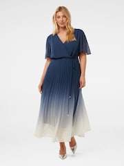 Forever New Blue Phillie Curve Pleated Midi Dress - Image 1 of 4