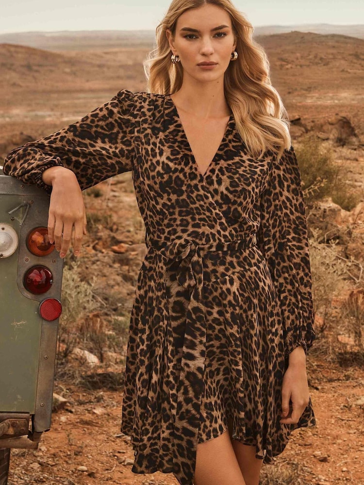 Forever New Brown Amila Belted Godet Mini Dress - Image 1 of 6