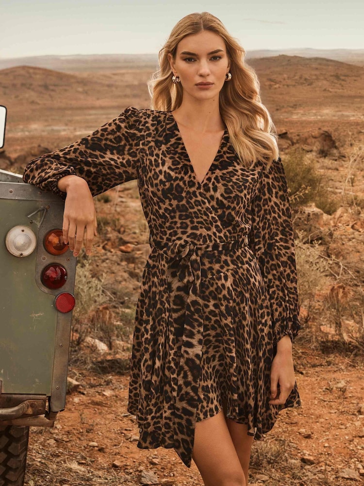 Forever New Brown Amila Belted Godet Mini Dress - Image 2 of 6