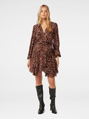Forever New Brown Amila Belted Godet Mini Dress - Image 6 of 6