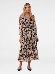 Forever New Brown Saskia Pleat Wrap Midi Dress - Image 1 of 5