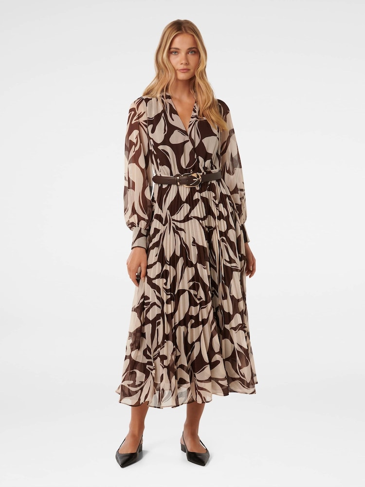 Forever New Brown Saskia Pleat Wrap Midi Dress - Image 1 of 5