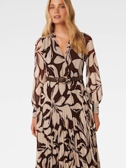 Forever New Brown Saskia Pleat Wrap Midi Dress - Image 3 of 5