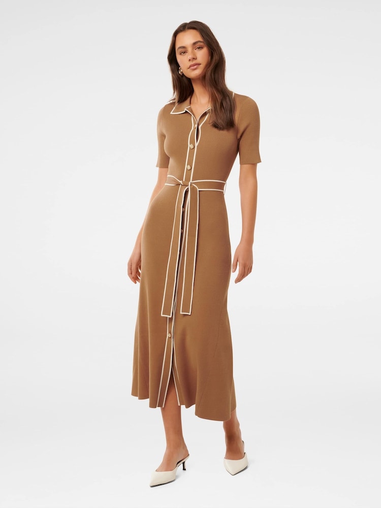 Forever New Brown Cindy Tipped Short Sleeves A-Line Dress - Image 1 of 1 Forever New Brown Cindy Tipped Short Sleeves A-Line Dress - Image 1 of 1