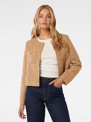 Forever New Brown Chrissy Crop Boucle Jacket - Image 1 of 5