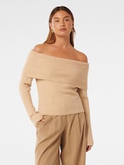 Forever New Cream Mariah Boucle Bardot Sweater - Image 1 of 5