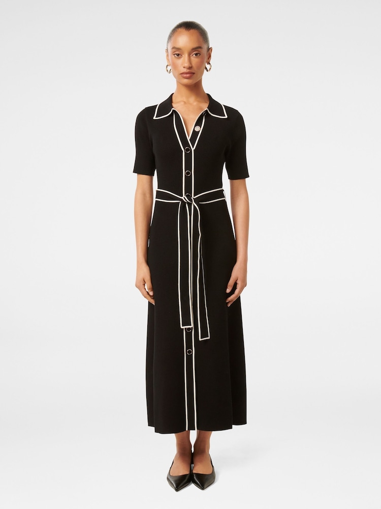 Forever New Black Cindy Petite Tipped Short Sleeves A-Line Dress - Image 1 of 4
