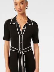 Forever New Black Cindy Petite Tipped Short Sleeves A-Line Dress - Image 3 of 4