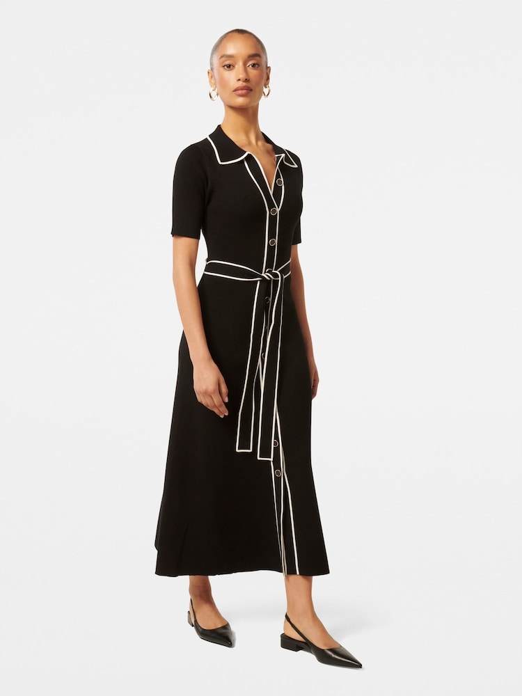 Forever New Black Cindy Petite Tipped Short Sleeves A-Line Dress - Image 4 of 4