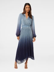 Forever New Blue Gisele Petite Ombre Plisse Maxi Dress - Image 1 of 4