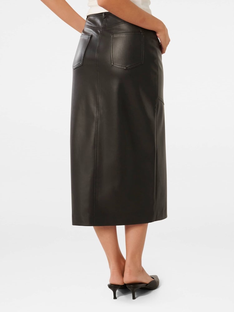 Forever New Black Elodie Vegan Leather Midaxi Skirt - Image 2 of 5
