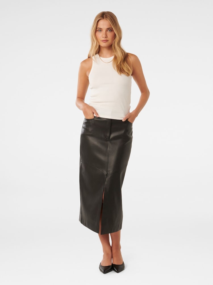 Forever New Black Elodie Vegan Leather Midaxi Skirt - Image 5 of 5