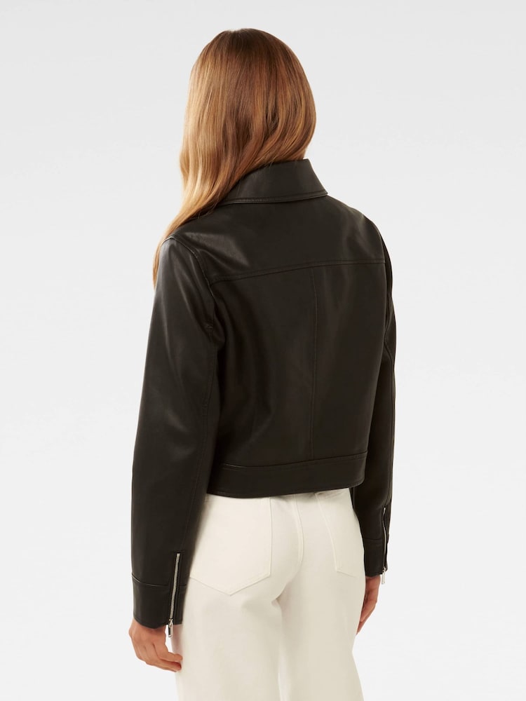 Forever New Black Larissa Top Collar Vegan Leather Jacket - Image 2 of 5